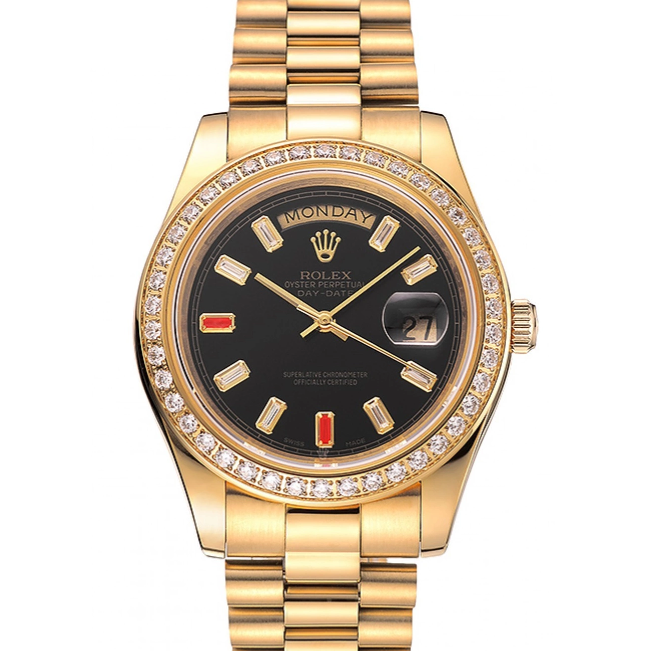 1454101 Black Swiss Rolex Gold Diamonds Dial And Bracelet Rubies Day-Date 0803